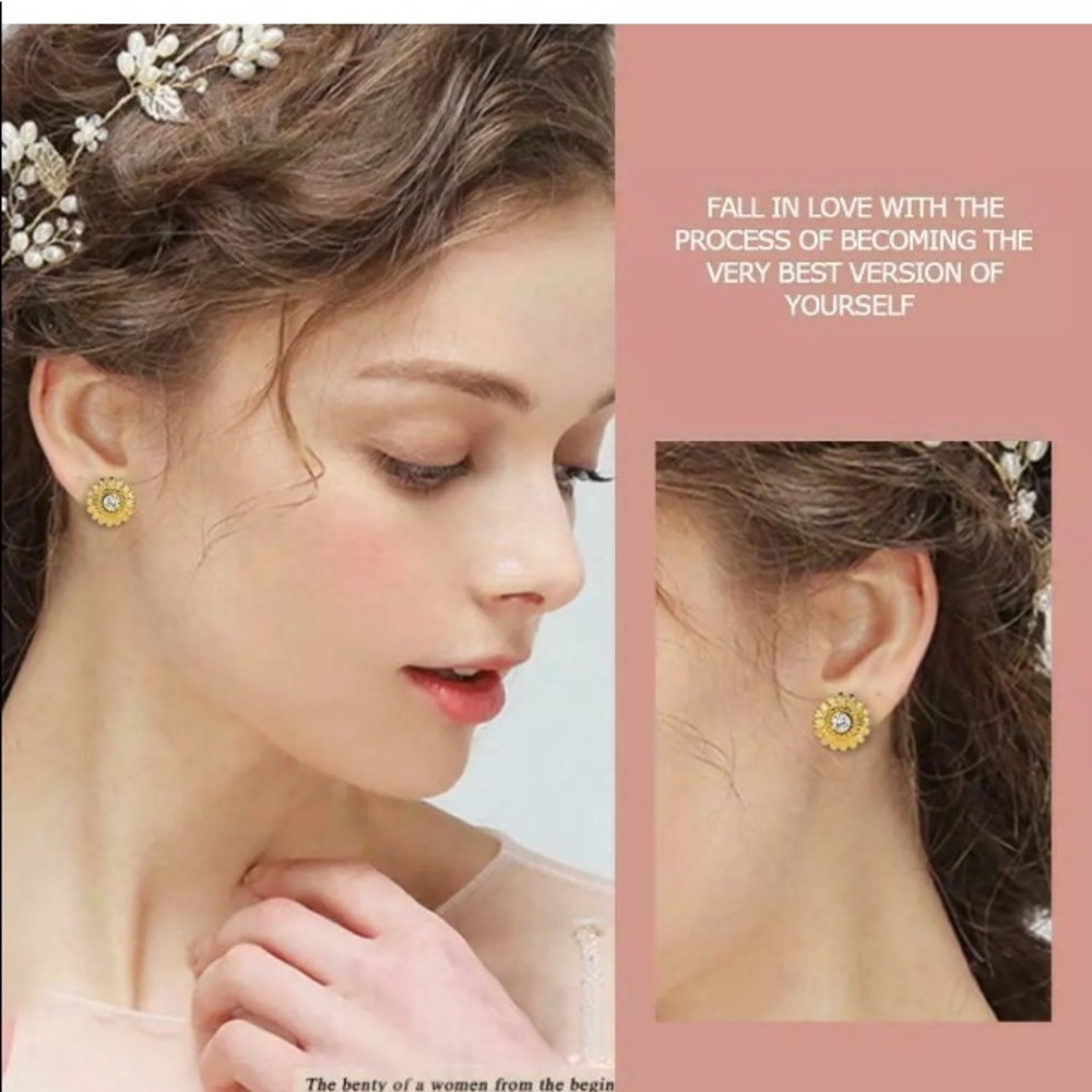 ❤️gorgeous gold sunflower stud earrings - Picture 8 of 10